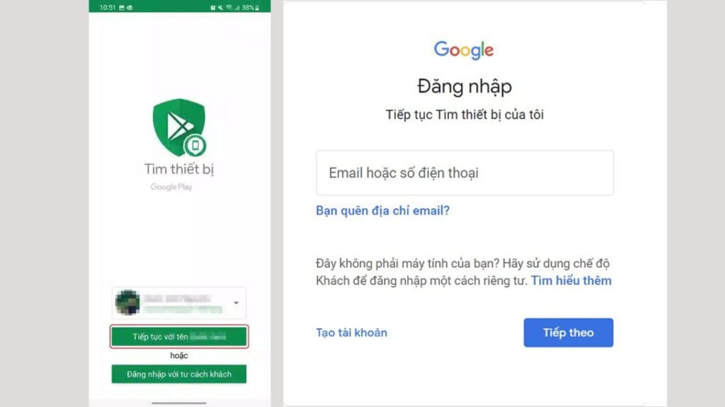 Đăng nhập vào ứng dụng Find My Device bằng tài khoản Google
