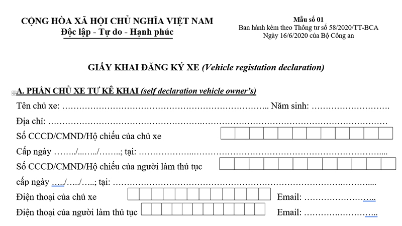 Mất Giấy Tờ Xe Phải Làm Sao? Thủ Tục Cấp Lại GPLX Cập Nhật 2023 2 Giấy khai đăng ký xe