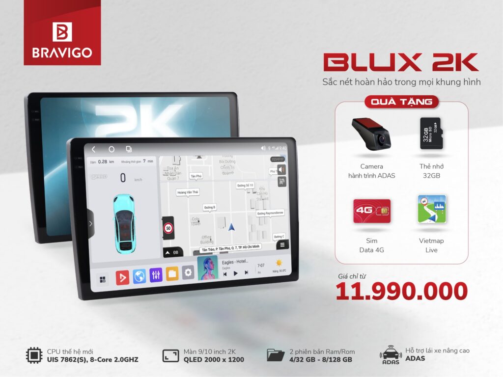 Màn Hình Android Cho Xe Ford Ranger Giá Tốt Nhất 5 Màn hình android Bravigo Blux 2K