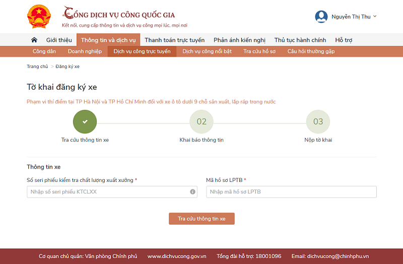 Nhập thông tin xe