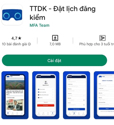 App đăng kiểm ô tô trên hệ điều hành Android